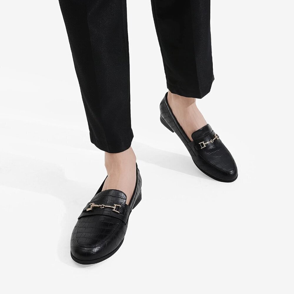 Dream Pairs Women Black-stone Faux Leather Closed Rounded Toe Loafers Shoes